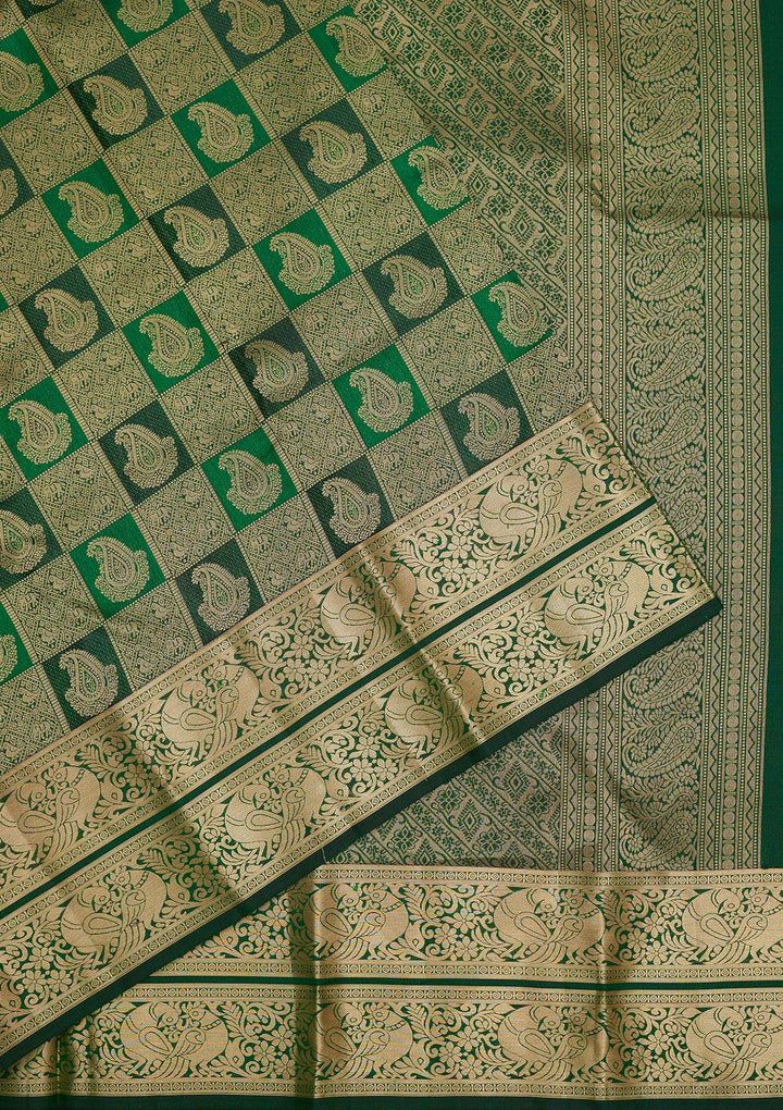 Bottle Green Zariwork Pure Silk Saree
