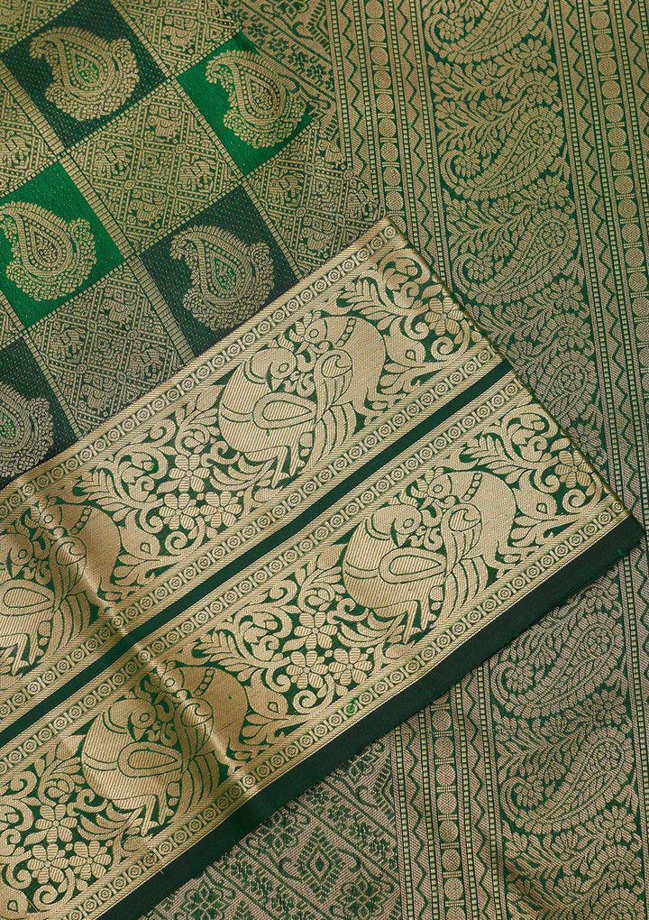 Bottle Green Zariwork Pure Silk Saree