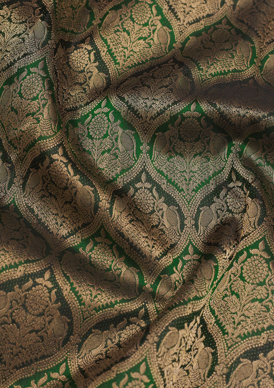 Bottle Green Zariwork Pure Silk Saree