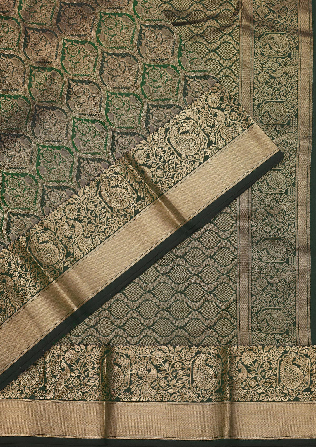 Bottle Green Zariwork Pure Silk Saree