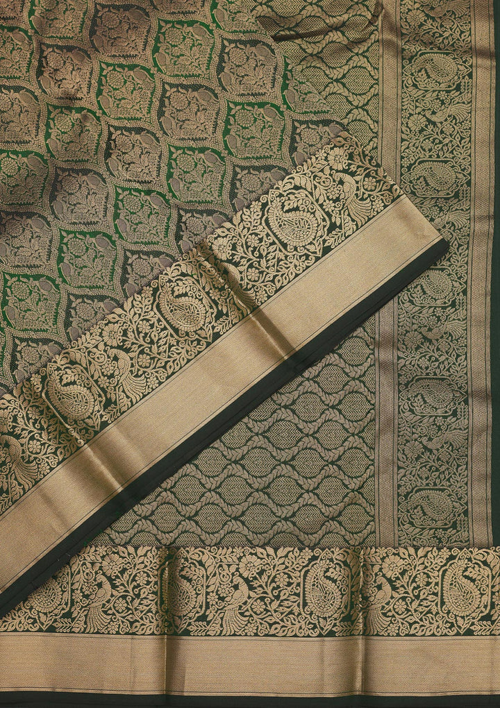Bottle Green Zariwork Pure Silk Saree