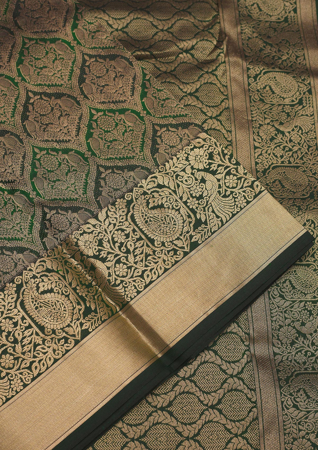 Bottle Green Zariwork Pure Silk Saree