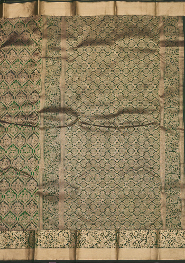 Bottle Green Zariwork Pure Silk Saree