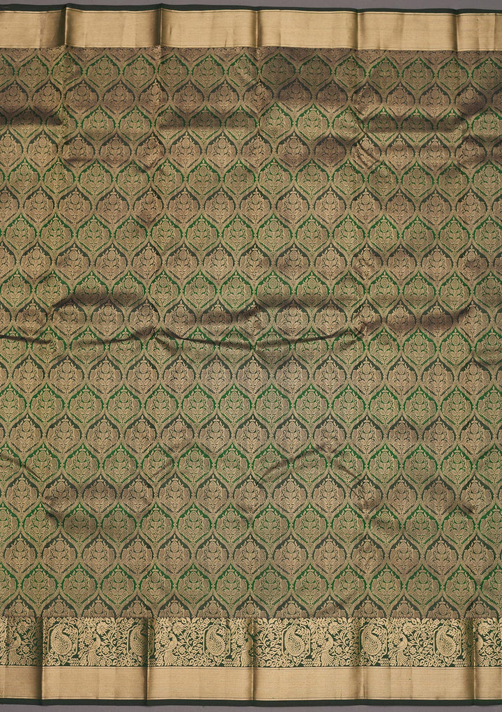 Bottle Green Zariwork Pure Silk Saree