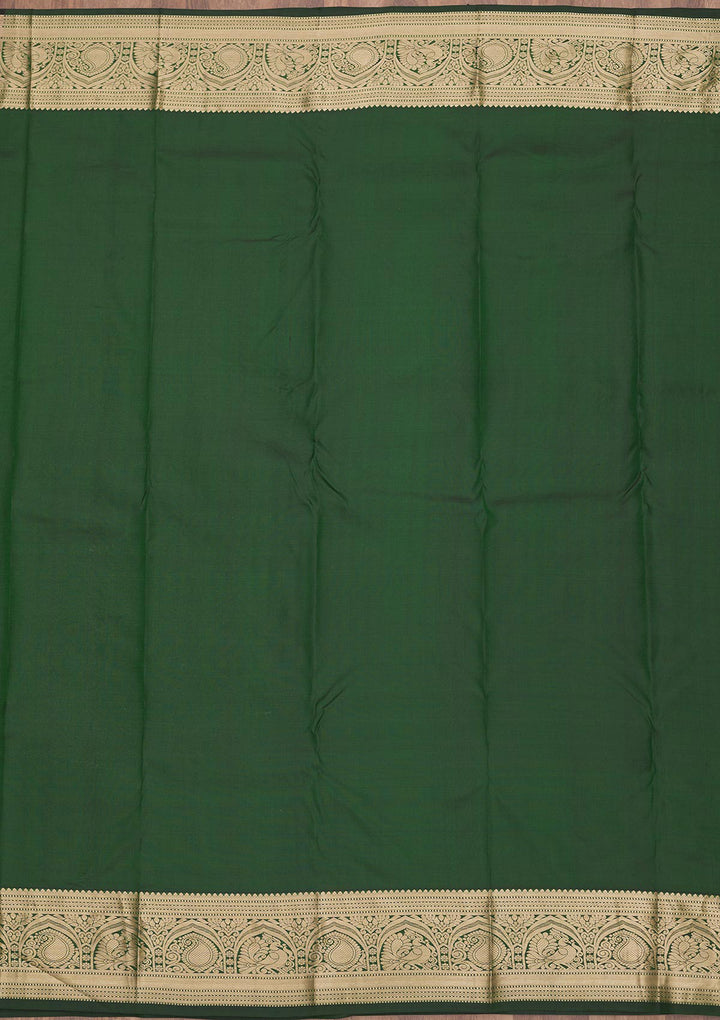 Bottle Green Zariwork Pure Silk Saree