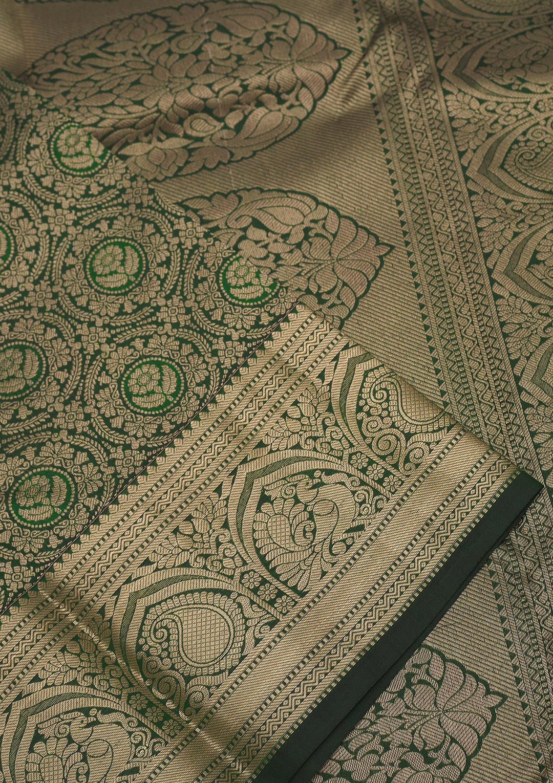 Bottle Green Zariwork Pure Silk Saree