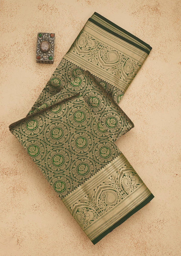 Bottle Green Zariwork Pure Silk Saree
