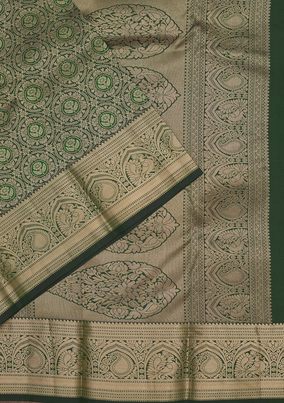 Bottle Green Zariwork Pure Silk Saree