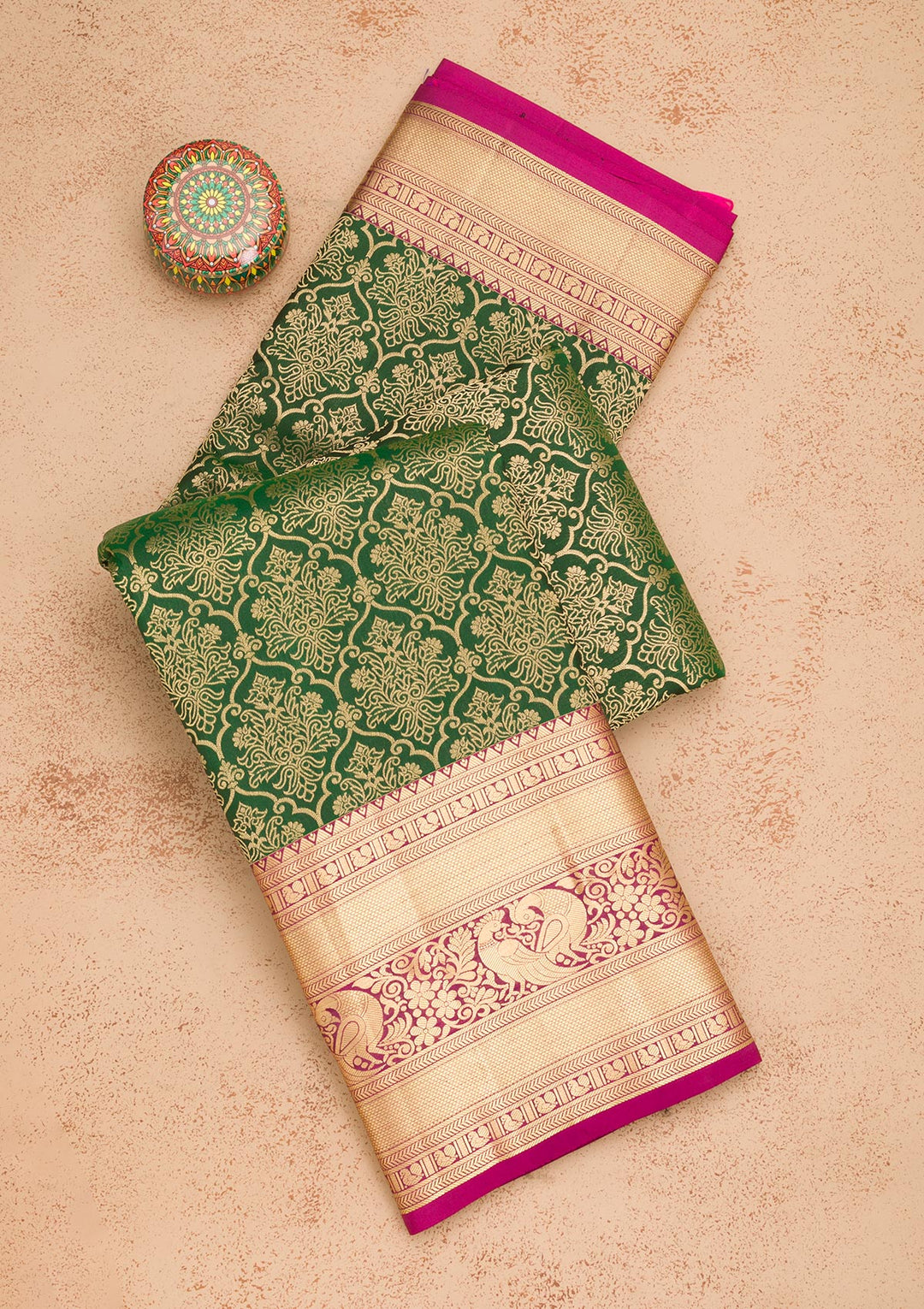 Bottle Green Zariwork Pure Silk Saree