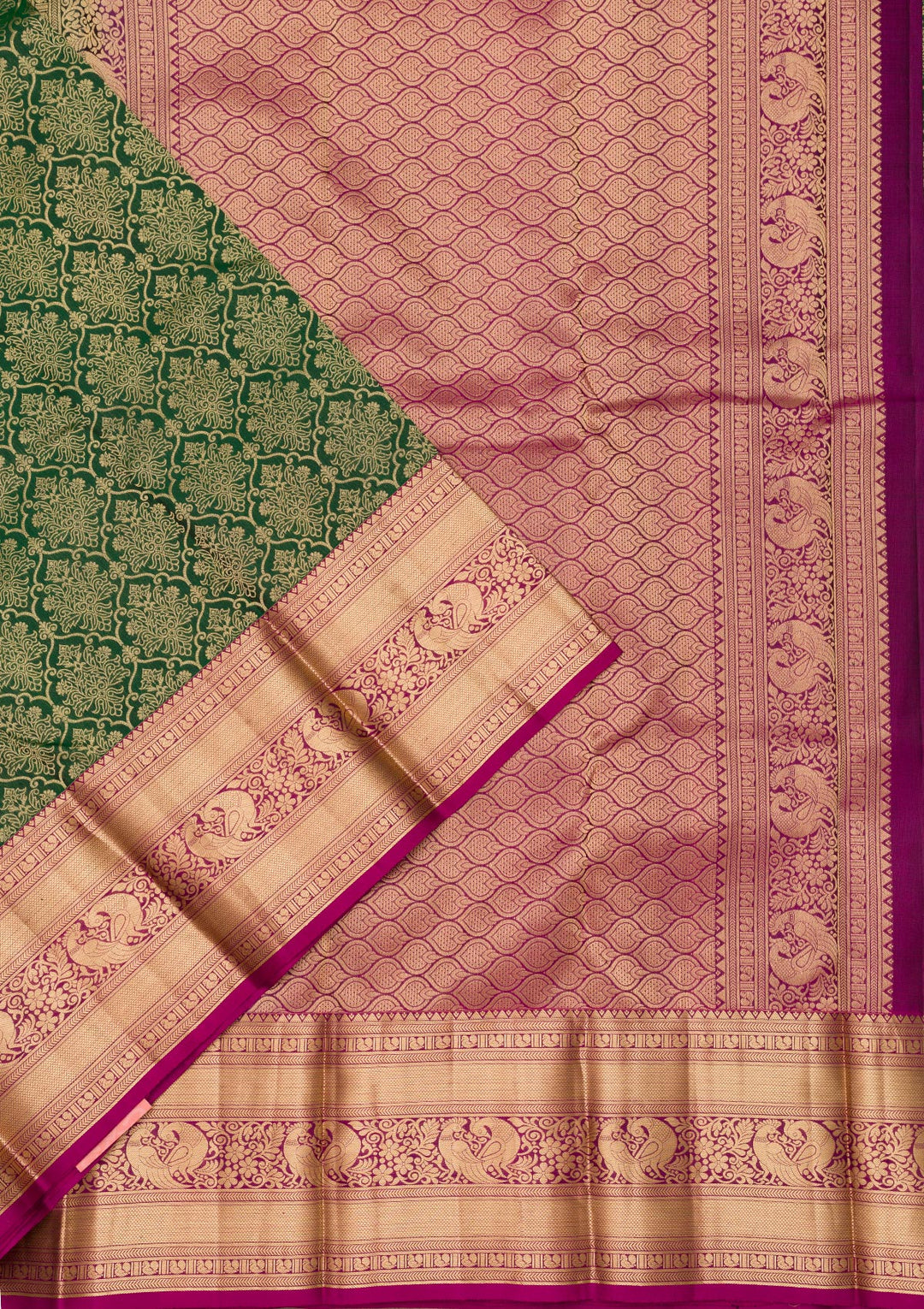 Bottle Green Zariwork Pure Silk Saree