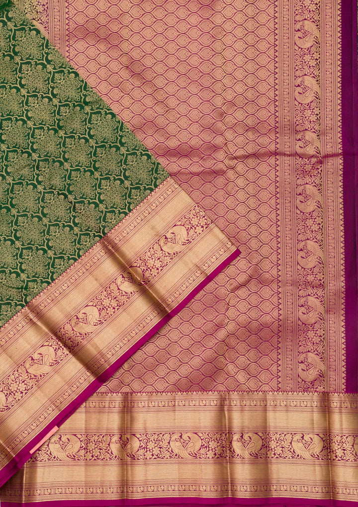 Bottle Green Zariwork Pure Silk Saree