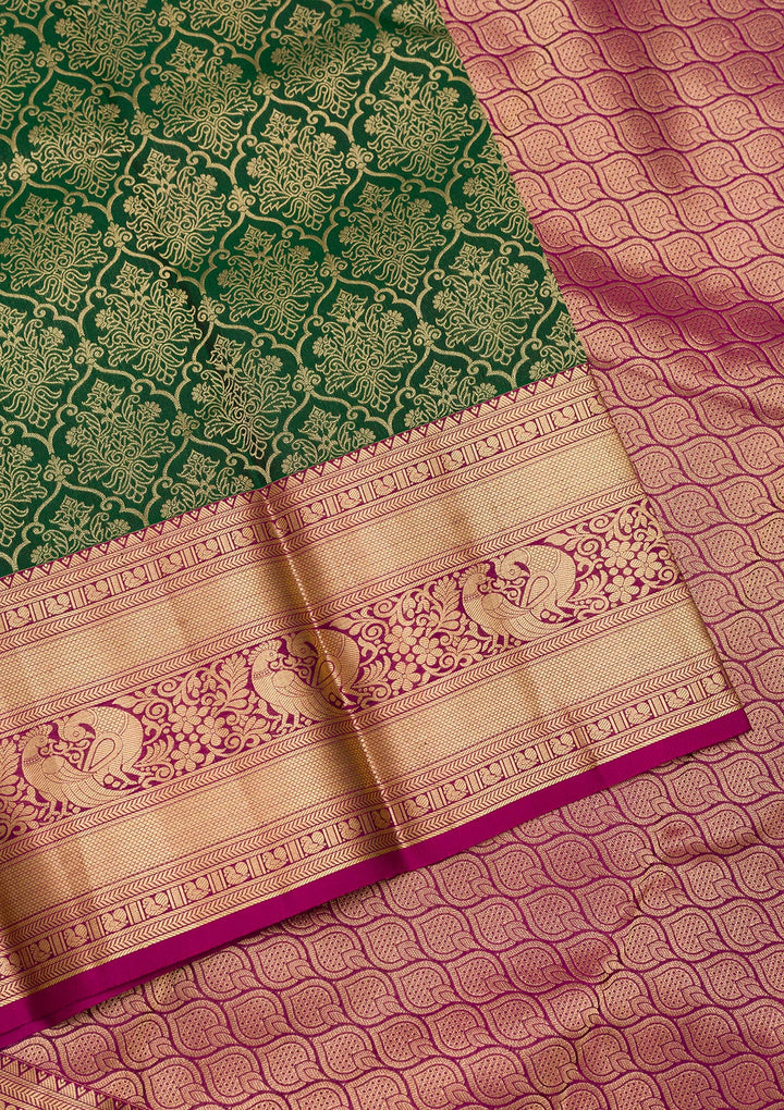 Bottle Green Zariwork Pure Silk Saree