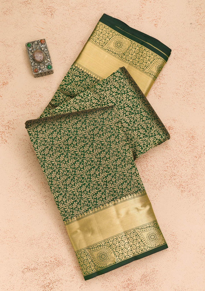 Bottle Green Zariwork Kanjivaram Pure Silk Saree