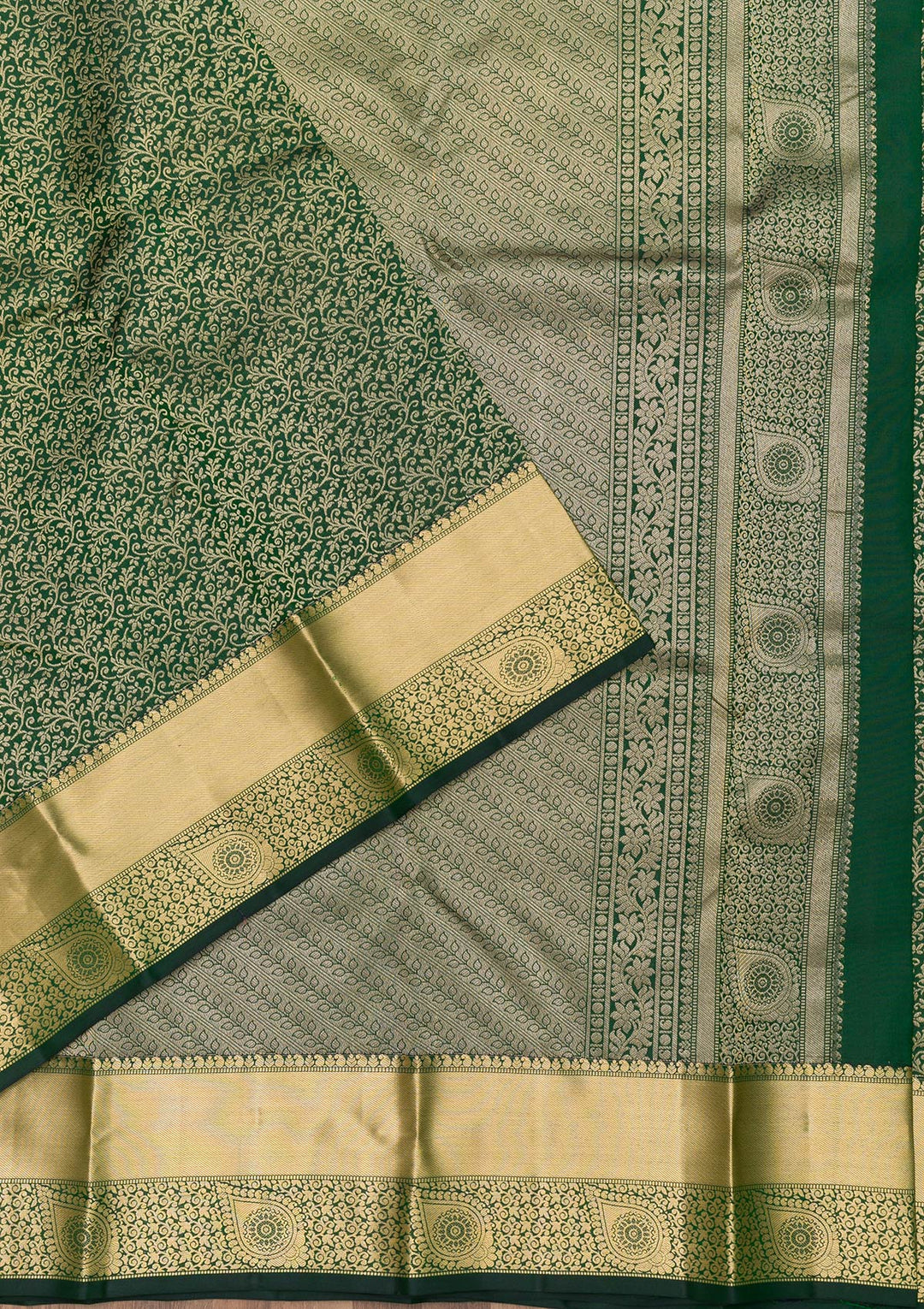 Bottle Green Zariwork Kanjivaram Pure Silk Saree