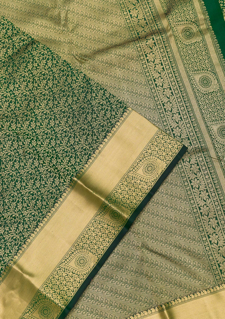 Bottle Green Zariwork Kanjivaram Pure Silk Saree