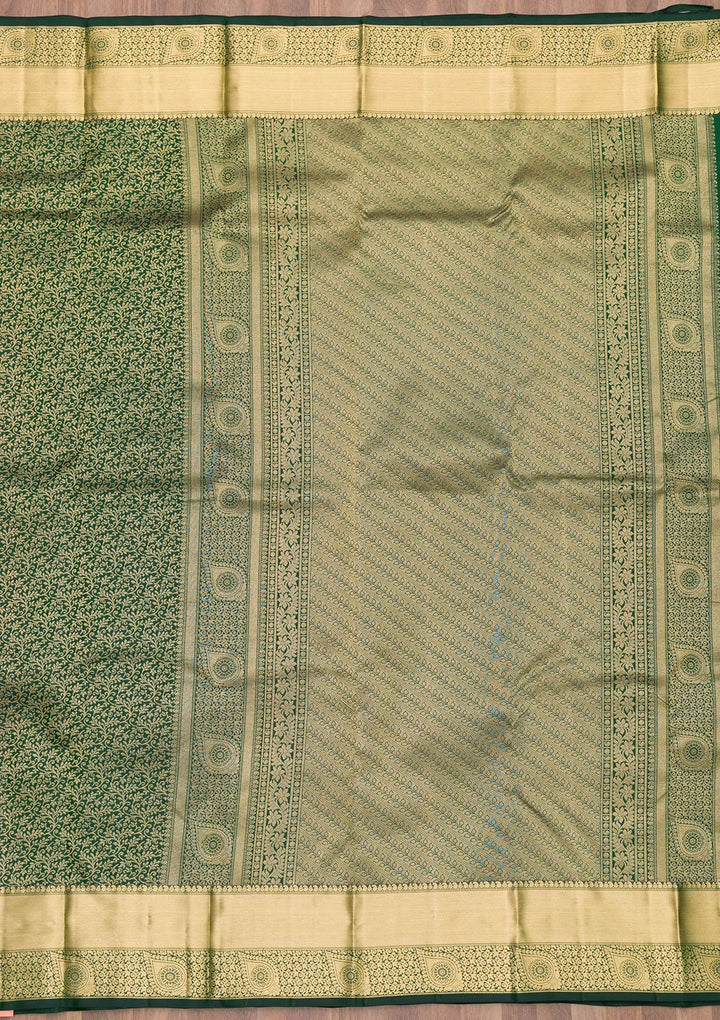 Bottle Green Zariwork Kanjivaram Pure Silk Saree