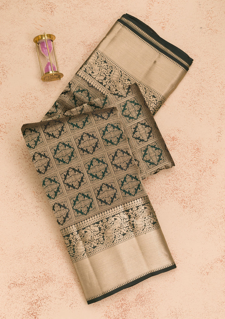 Bottle Green Zariwork Kanjivaram Pure Silk Saree