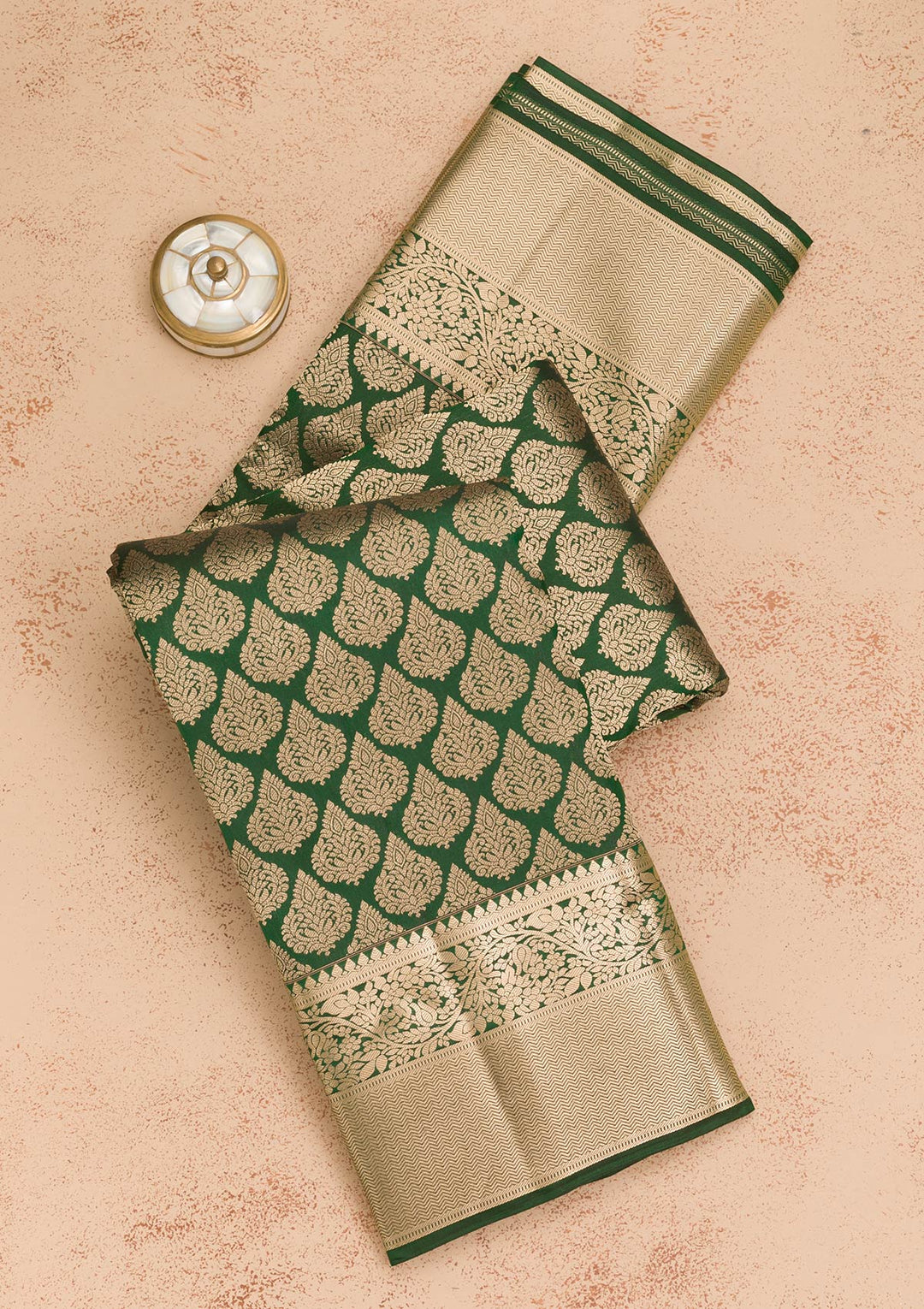 Bottle Green Zariwork Banarasi Pure Silk Saree