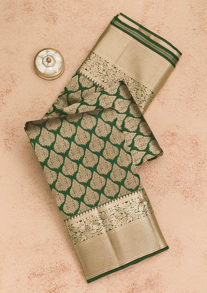 Bottle Green Zariwork Banarasi Pure Silk Saree