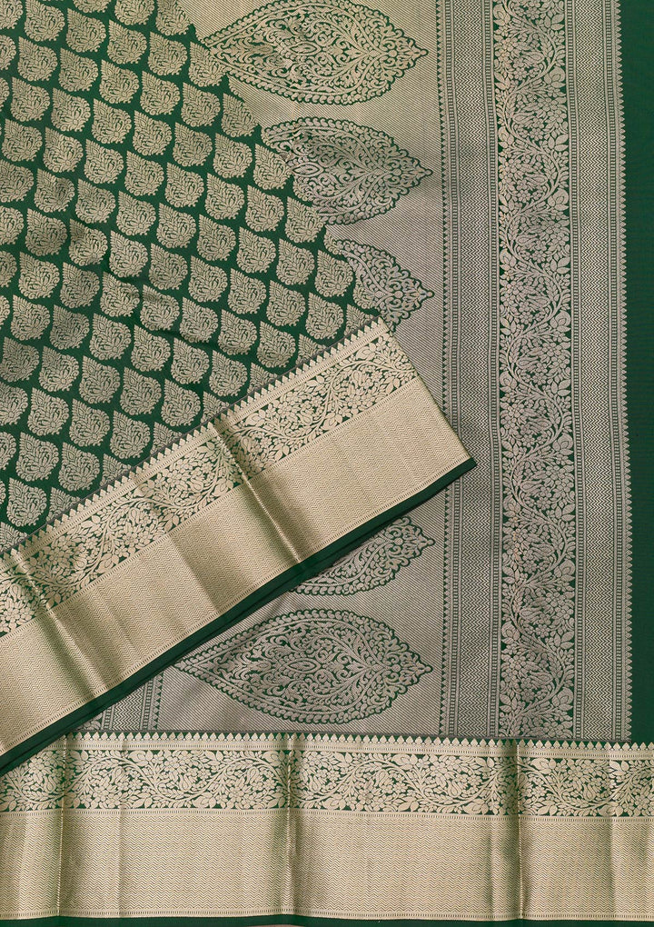 Bottle Green Zariwork Banarasi Pure Silk Saree