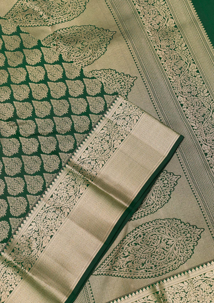 Bottle Green Zariwork Banarasi Pure Silk Saree