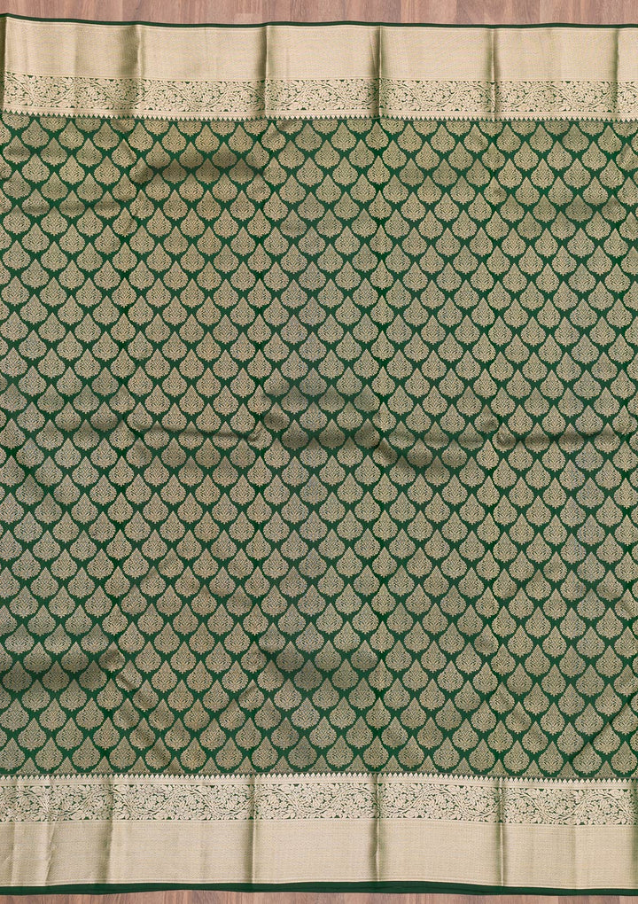 Bottle Green Zariwork Banarasi Pure Silk Saree