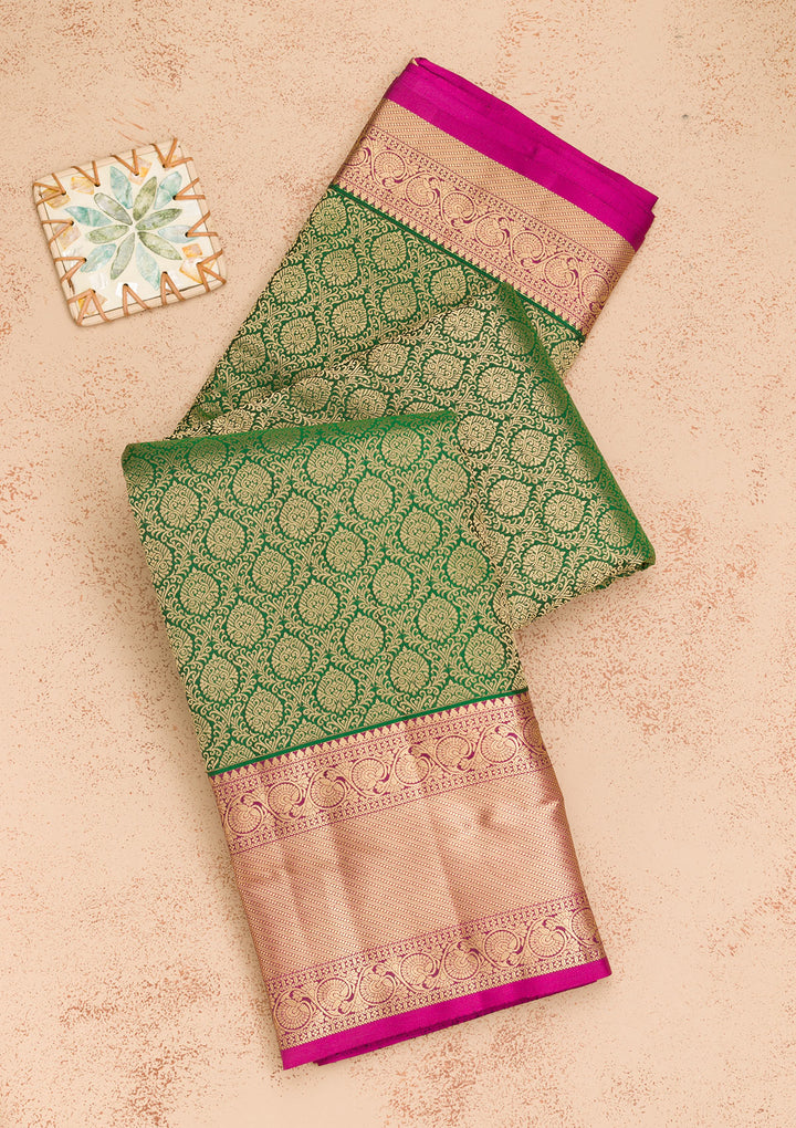 Bottle Green Zariwork Kanjivaram Pure Silk Saree