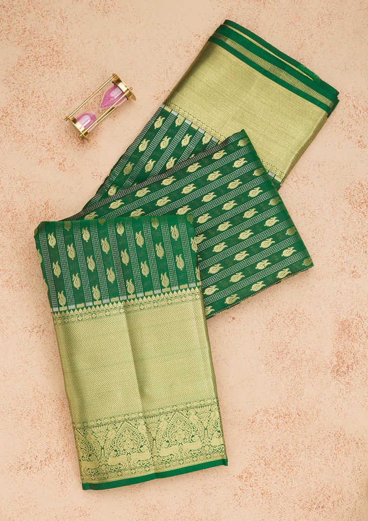 Bottle Green Zariwork Kanjivaram Pure Silk Saree