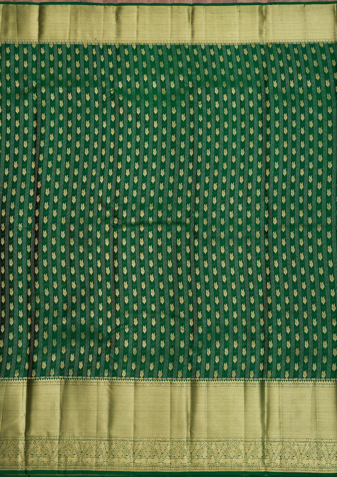 Bottle Green Zariwork Kanjivaram Pure Silk Saree