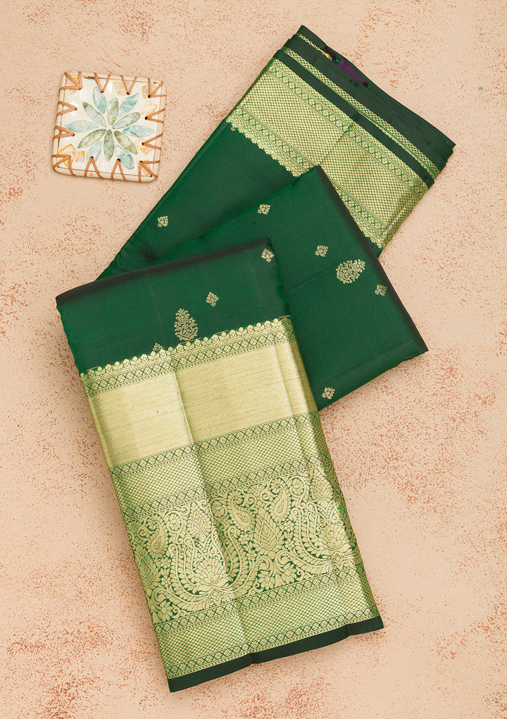 Bottle Green Zariwork Kanjivaram Pure Silk Saree