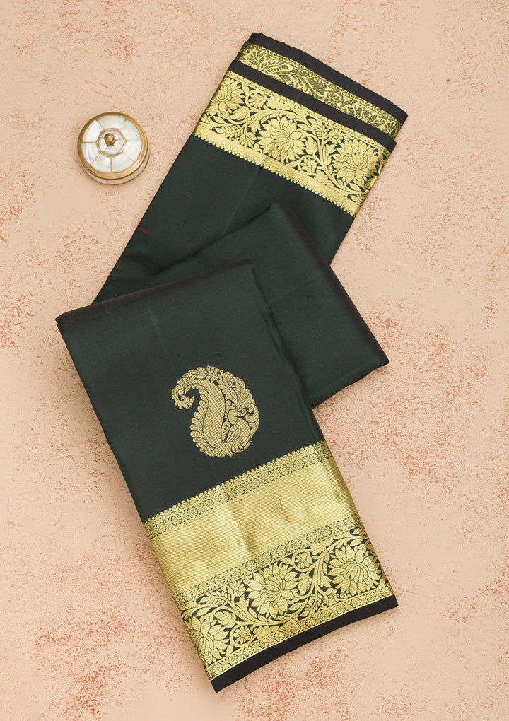 Bottle Green Zariwork Pure Silk Saree