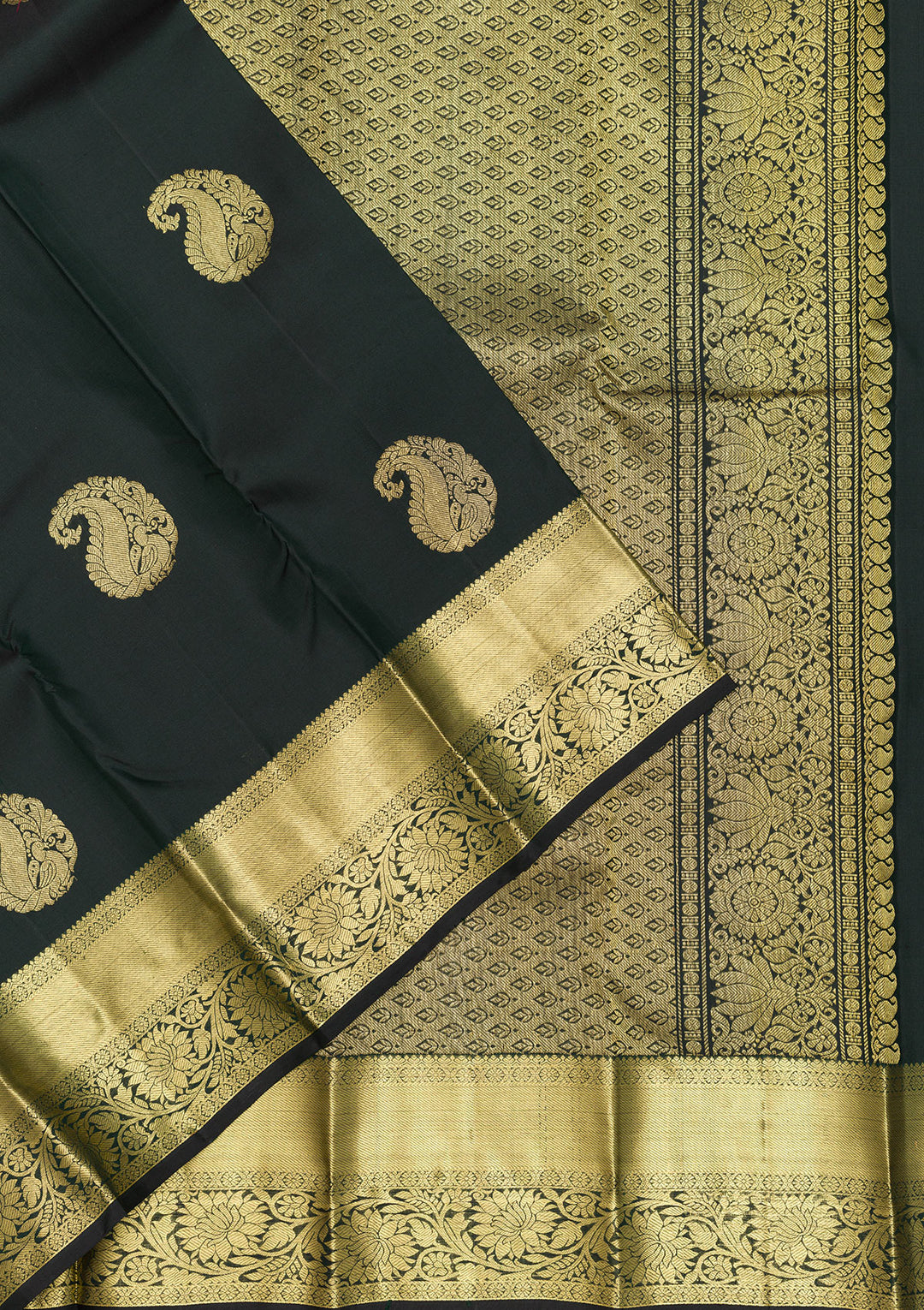 Bottle Green Zariwork Pure Silk Saree