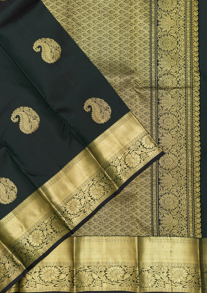 Bottle Green Zariwork Pure Silk Saree