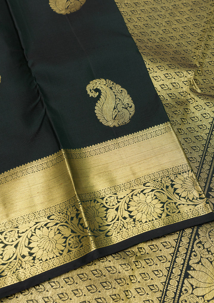 Bottle Green Zariwork Pure Silk Saree