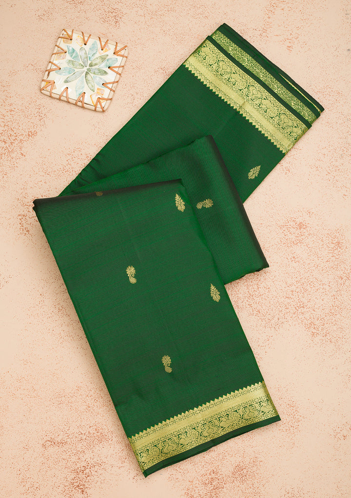 Bottle Green Zariwork Kanjivaram Pure Silk Saree