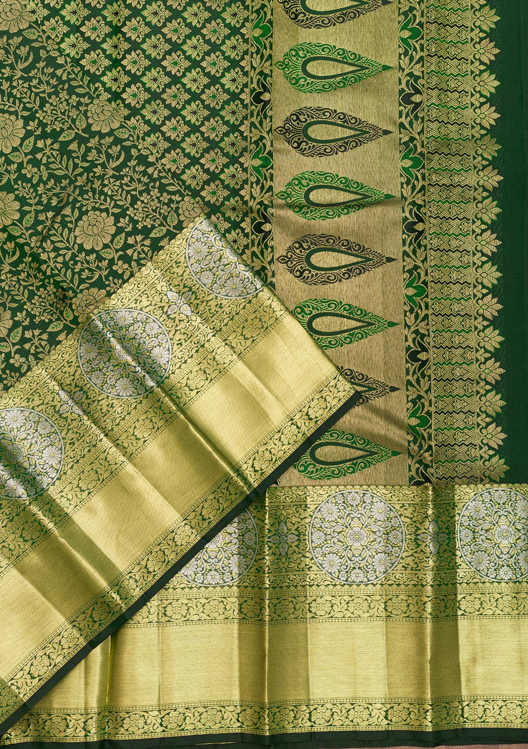 Bottle Green Zariwork Kanjivaram Pure Silk Saree