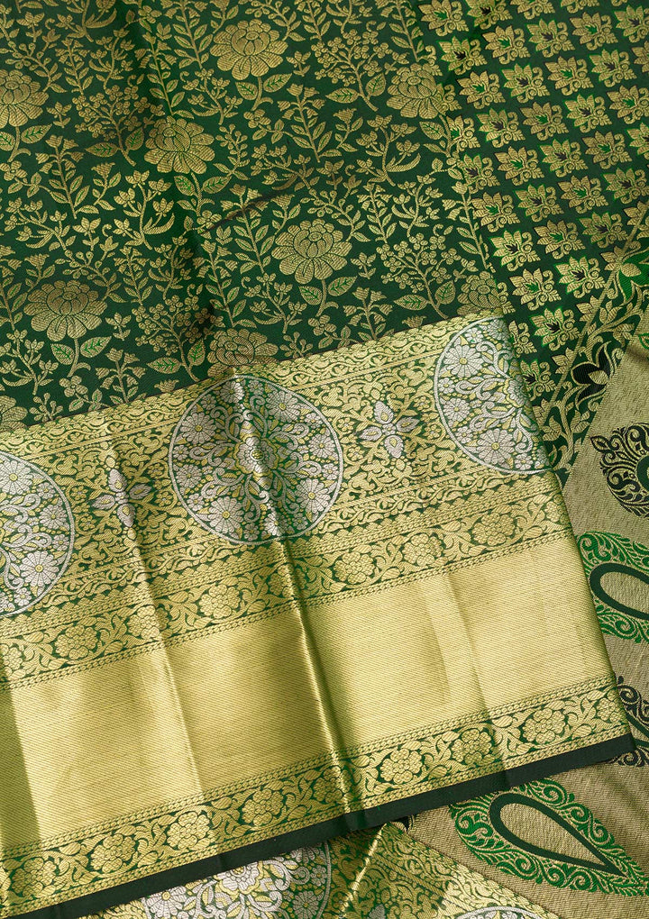 Bottle Green Zariwork Kanjivaram Pure Silk Saree