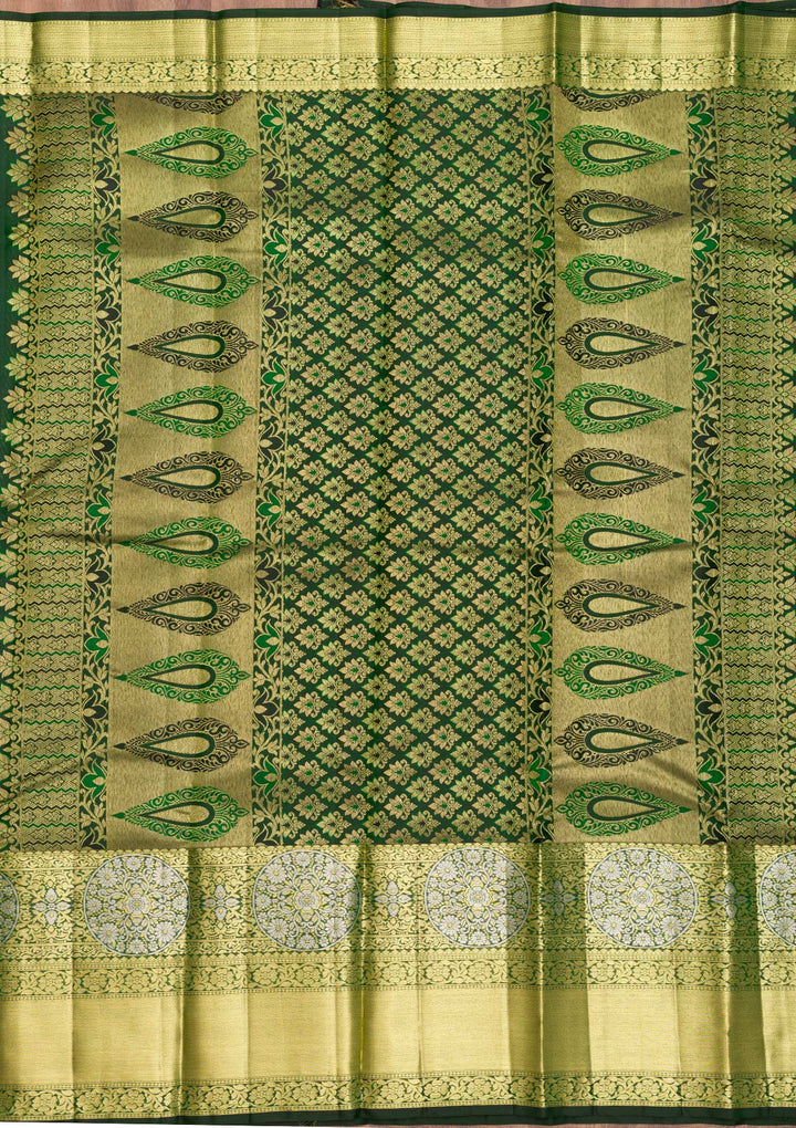 Bottle Green Zariwork Kanjivaram Pure Silk Saree