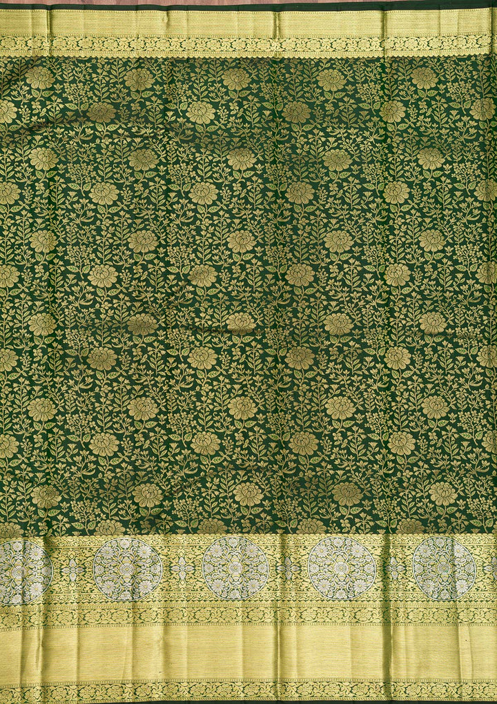 Bottle Green Zariwork Kanjivaram Pure Silk Saree