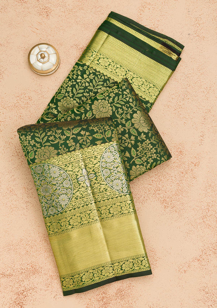 Bottle Green Zariwork Kanjivaram Pure Silk Saree