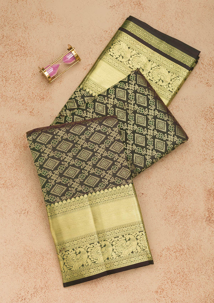 Bottle Green Zariwork Pure Silk Saree