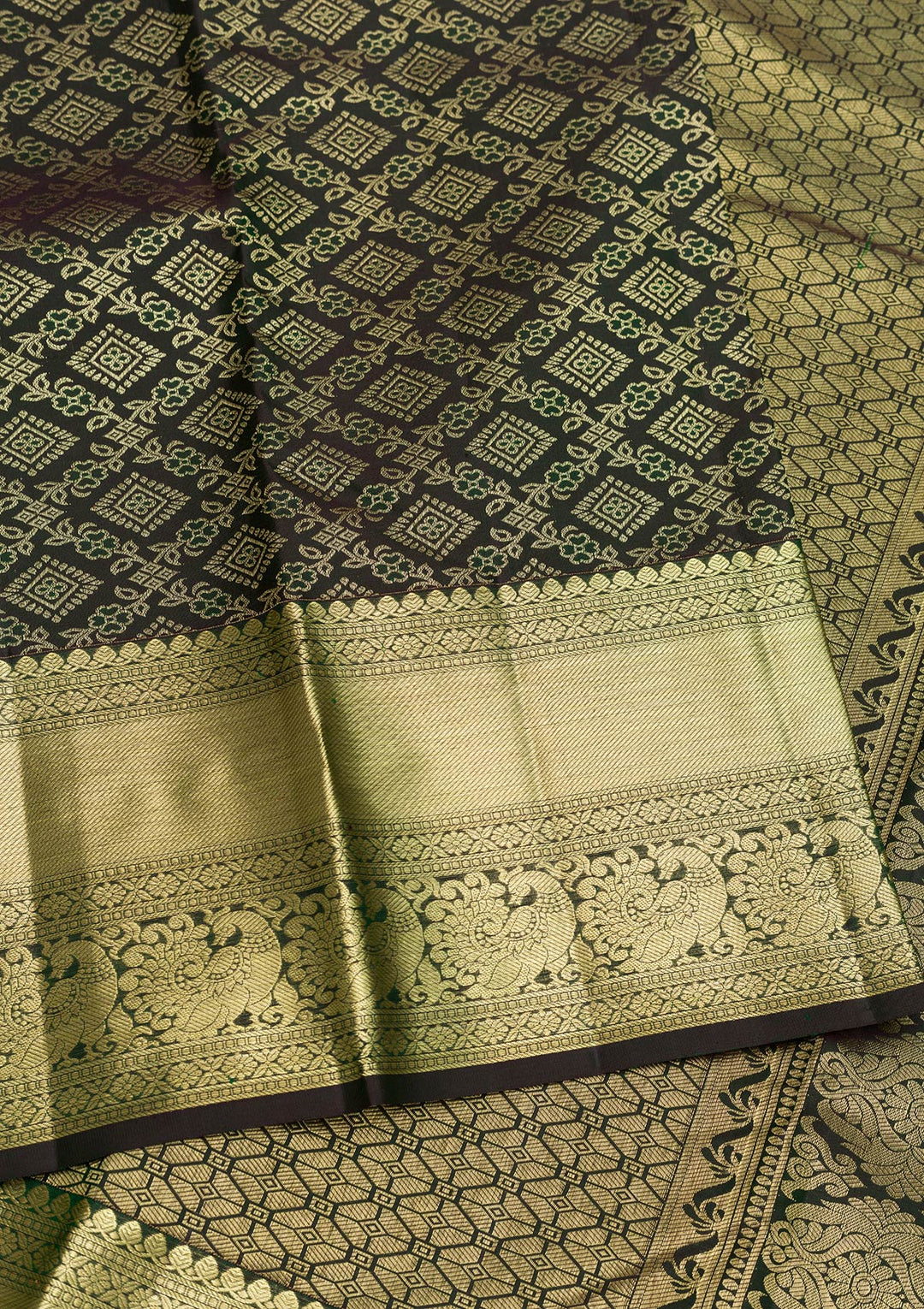 Bottle Green Zariwork Pure Silk Saree