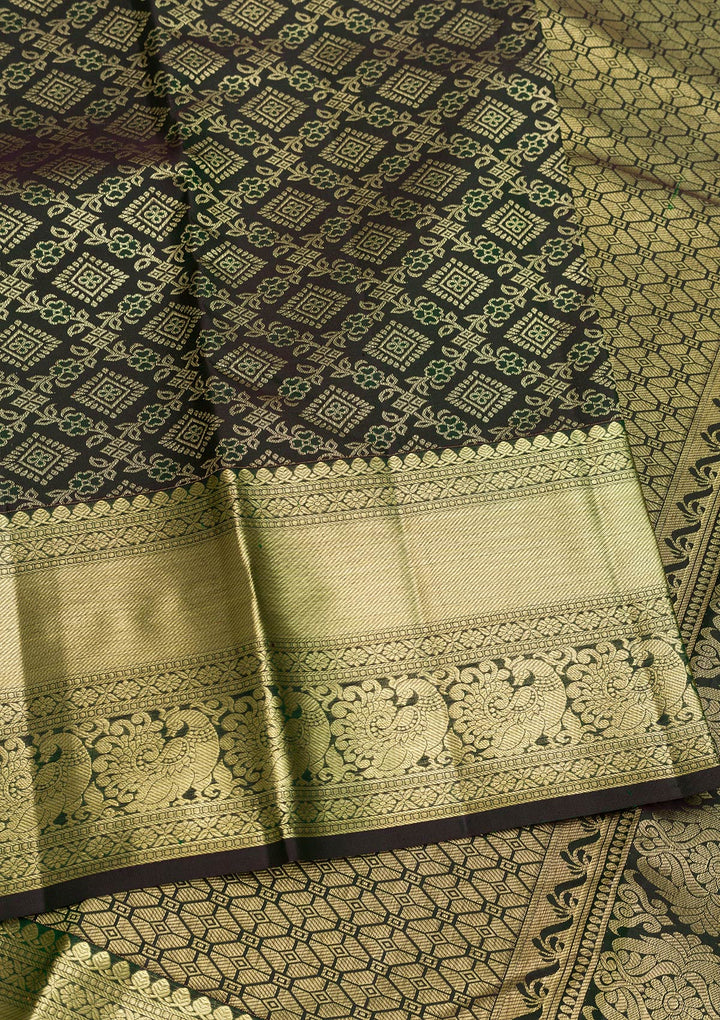 Bottle Green Zariwork Pure Silk Saree