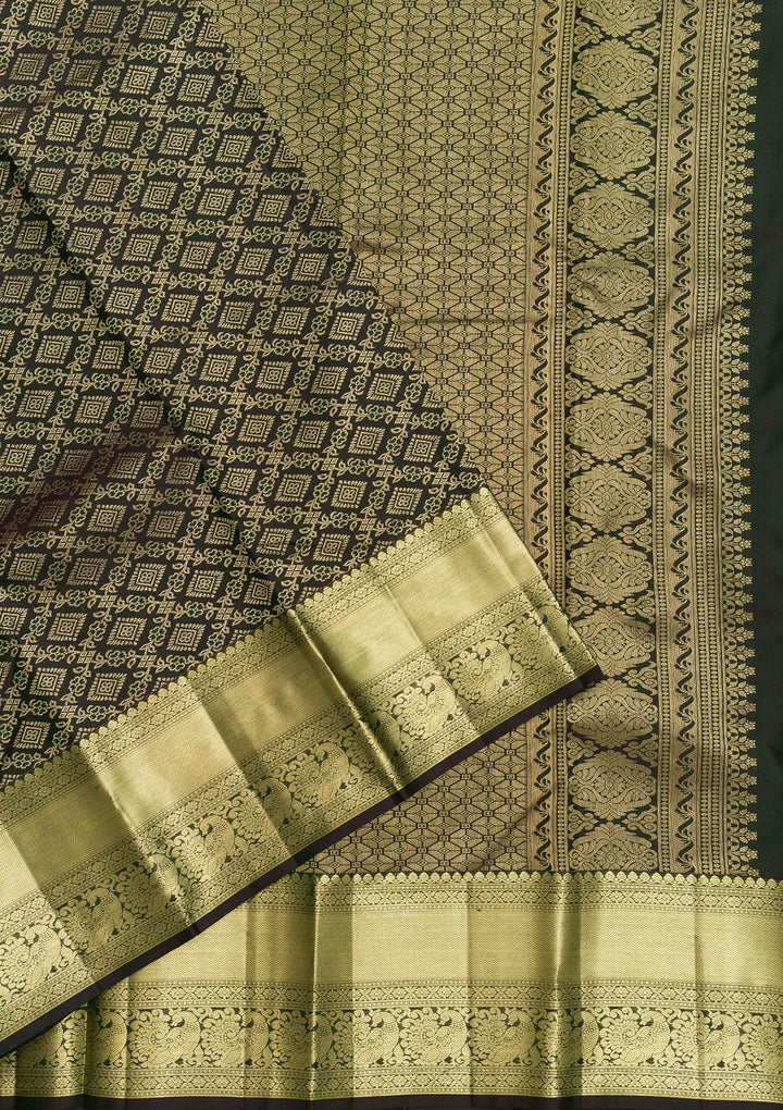 Bottle Green Zariwork Pure Silk Saree