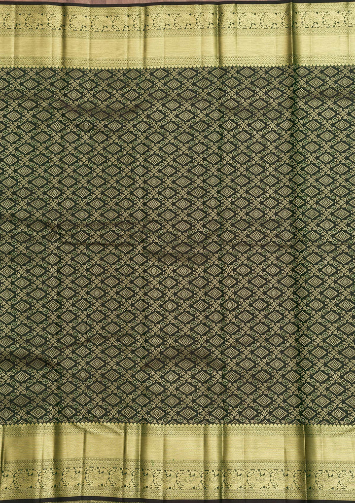 Bottle Green Zariwork Pure Silk Saree