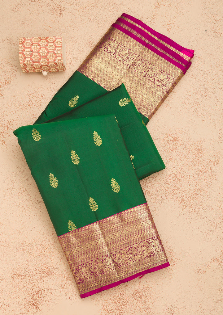 Bottle Green Zariwork Pure Silk Saree