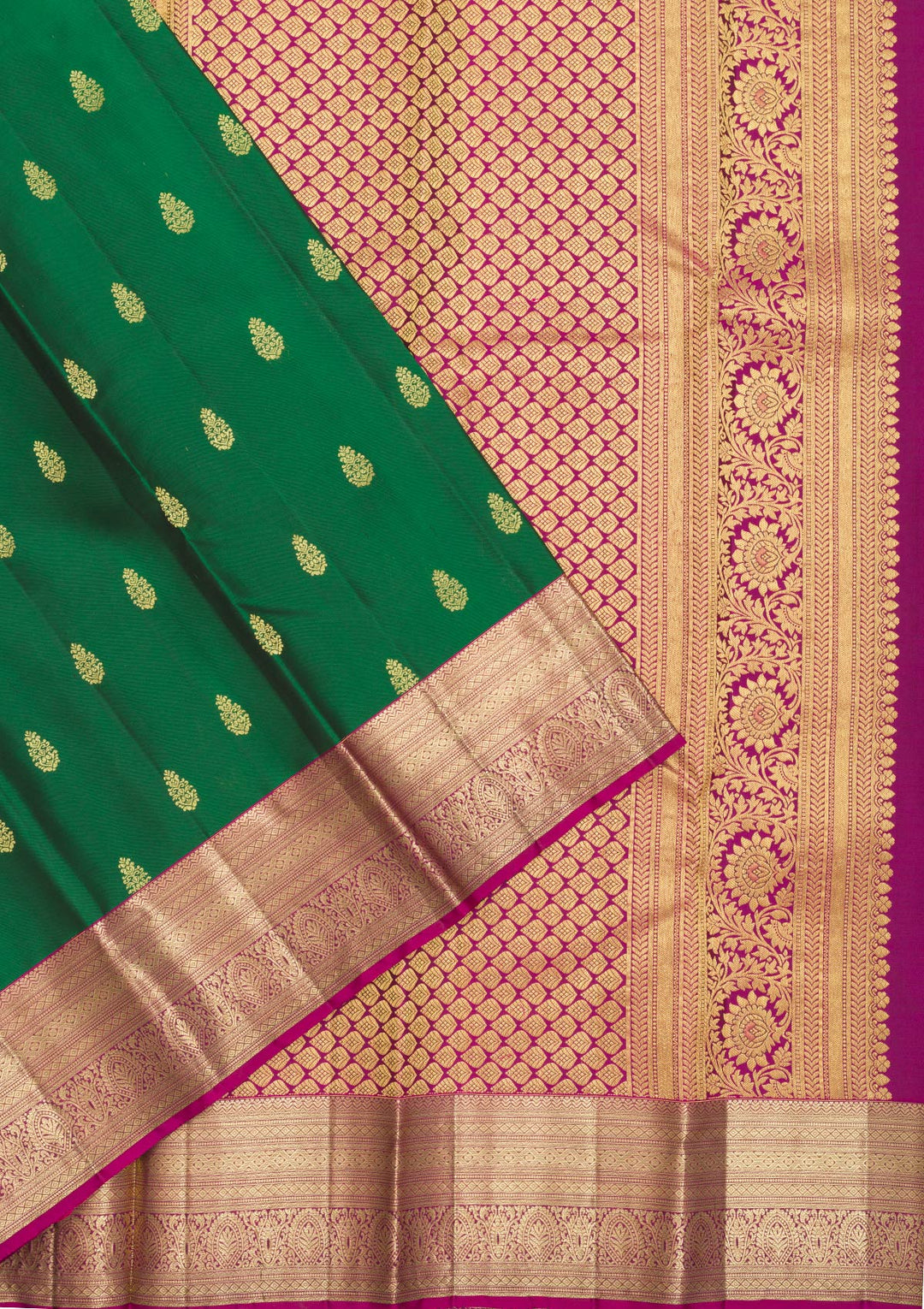 Bottle Green Zariwork Pure Silk Saree