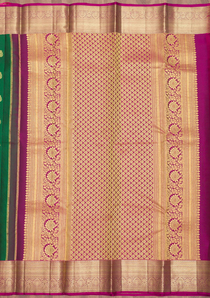Bottle Green Zariwork Pure Silk Saree