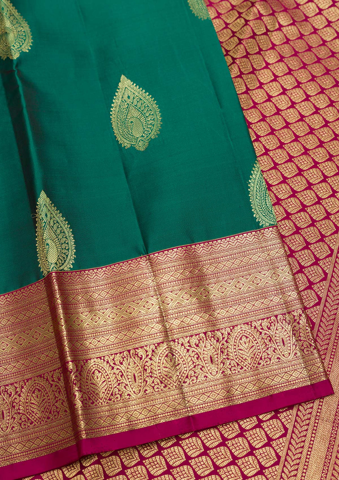 Bottle Green Zariwork Pure Silk Saree