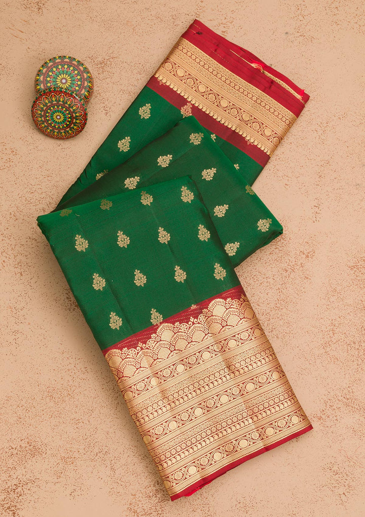 Bottle Green Zariwork Pure Silk Saree